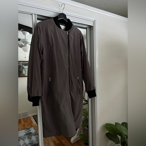 J.O.A. Chelsea Longline Bomber Jacket Size S Wool Lining Gray Asymmetrical Zip - Picture 7 of 10